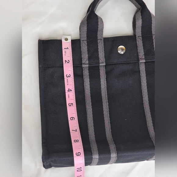 Hermes Small 12"x9" Canvas Tote Bag Stylish In Black and Gray - Picture 4 of 13